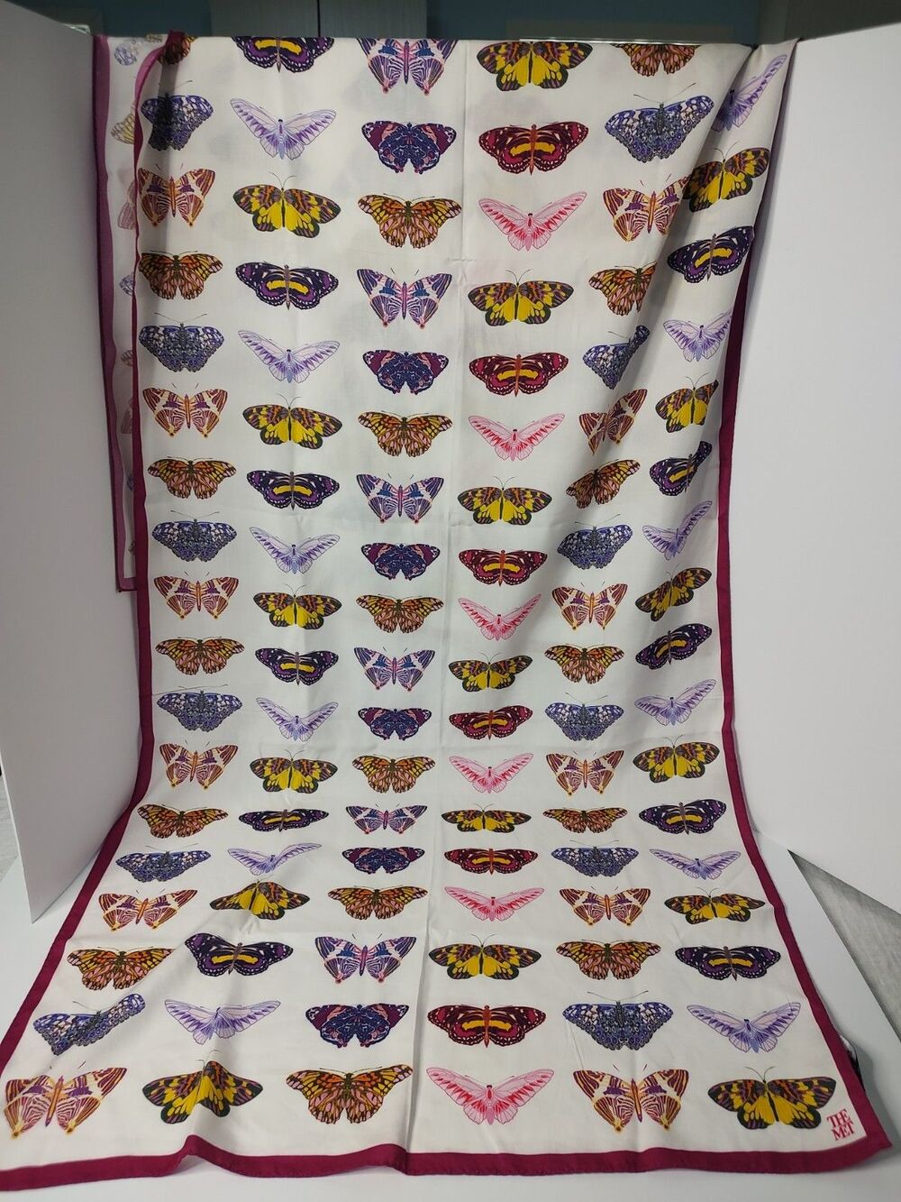 The Met Museum Butterfly Scarf 100% Modal Flat Oblong Wrap Multi Pink 6’x25